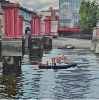 'Low Tide Towards Bankside', Oil on board, 30cm x 30cm