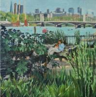 'A Good Read', Oil on board, 20cm x 20cm