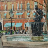 'Tiffany's and Venus, Sloane Square, Oil on board, 20cm x 20cm