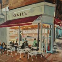'A Hampstead Coffee', 'Oil on board, 20cm x 20cm