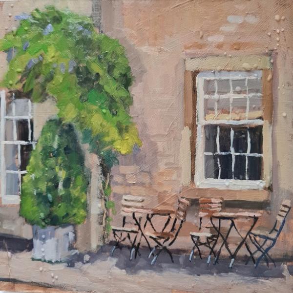 'The House on the Corner', Oil on board, 20cm x 20cm, Available from Buckenham Galleries - see link on Home page