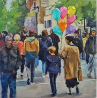 'Balloons on Portobello Road', Image size 13cm x 13cm, mounted 27.5cm x 27cm  £50