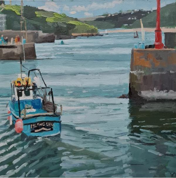 'Boats at Hope Cove', Oil on board, 20cm x 20cm