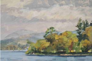 'Cloudy Sky Over Windermere', Oil on board, :Postcard size