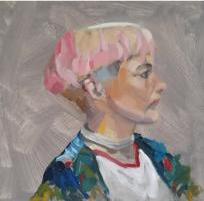 'Candy Floss Hair',  Oil on board.  20cm x 20cm